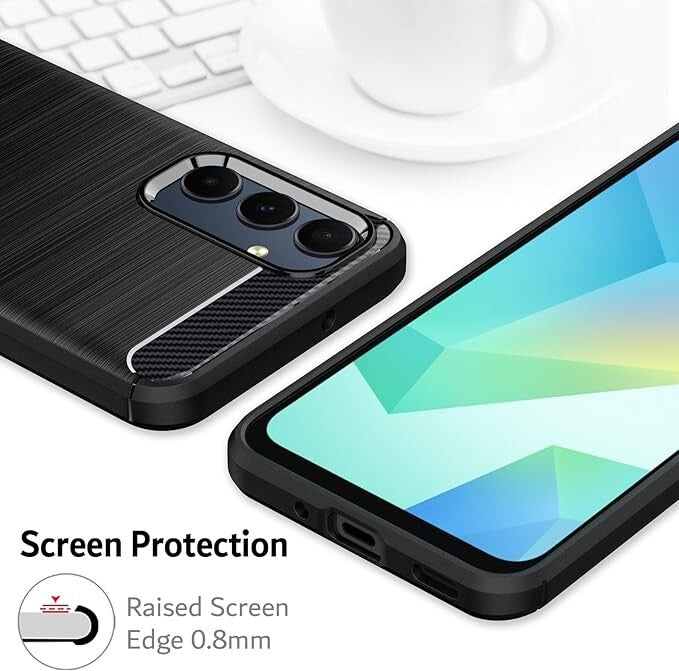 For OPPO RENO 12F CARBON FIBER PHONE CASE SHOCKPROOF SLIM HEAVY DUTY BLACK COVER