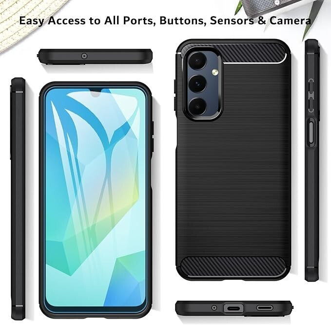 For OPPO RENO 12F CARBON FIBER PHONE CASE SHOCKPROOF SLIM HEAVY DUTY BLACK COVER