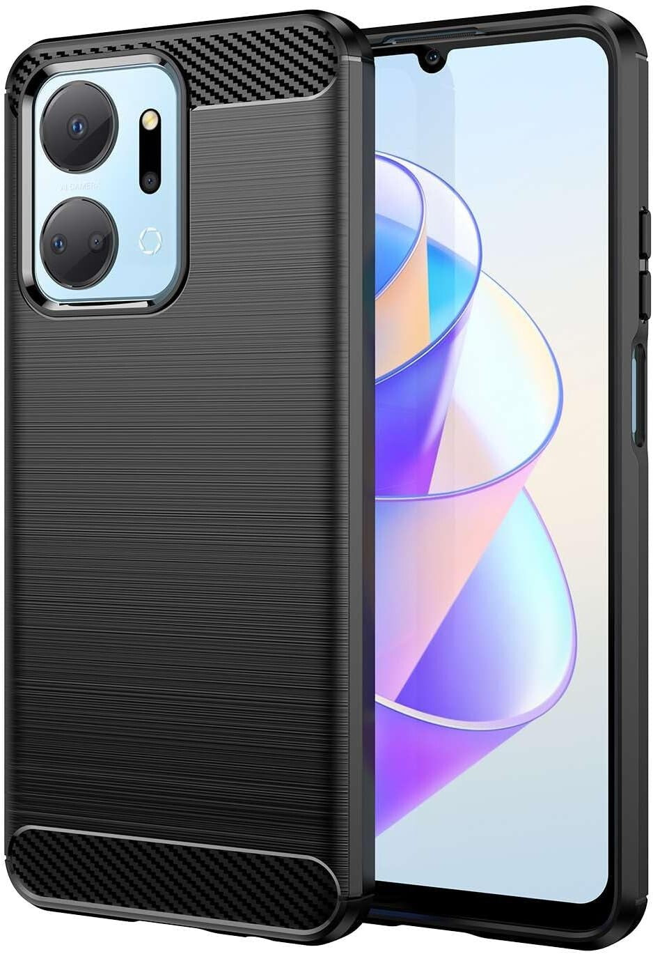 For HONOR X7A CARBON FIBER PHONE CASE SHOCKPROOF SLIM HEAVY DUTY BLACK COVER TPU