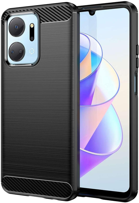 For HONOR X7A CARBON FIBER PHONE CASE SHOCKPROOF SLIM HEAVY DUTY BLACK COVER TPU
