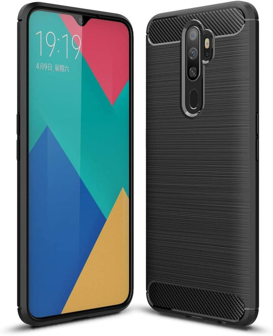 For OPPO A9 2020 CARBON FIBER PHONE CASE SHOCKPROOF SLIM HEAVY DUTY BLACK COVER