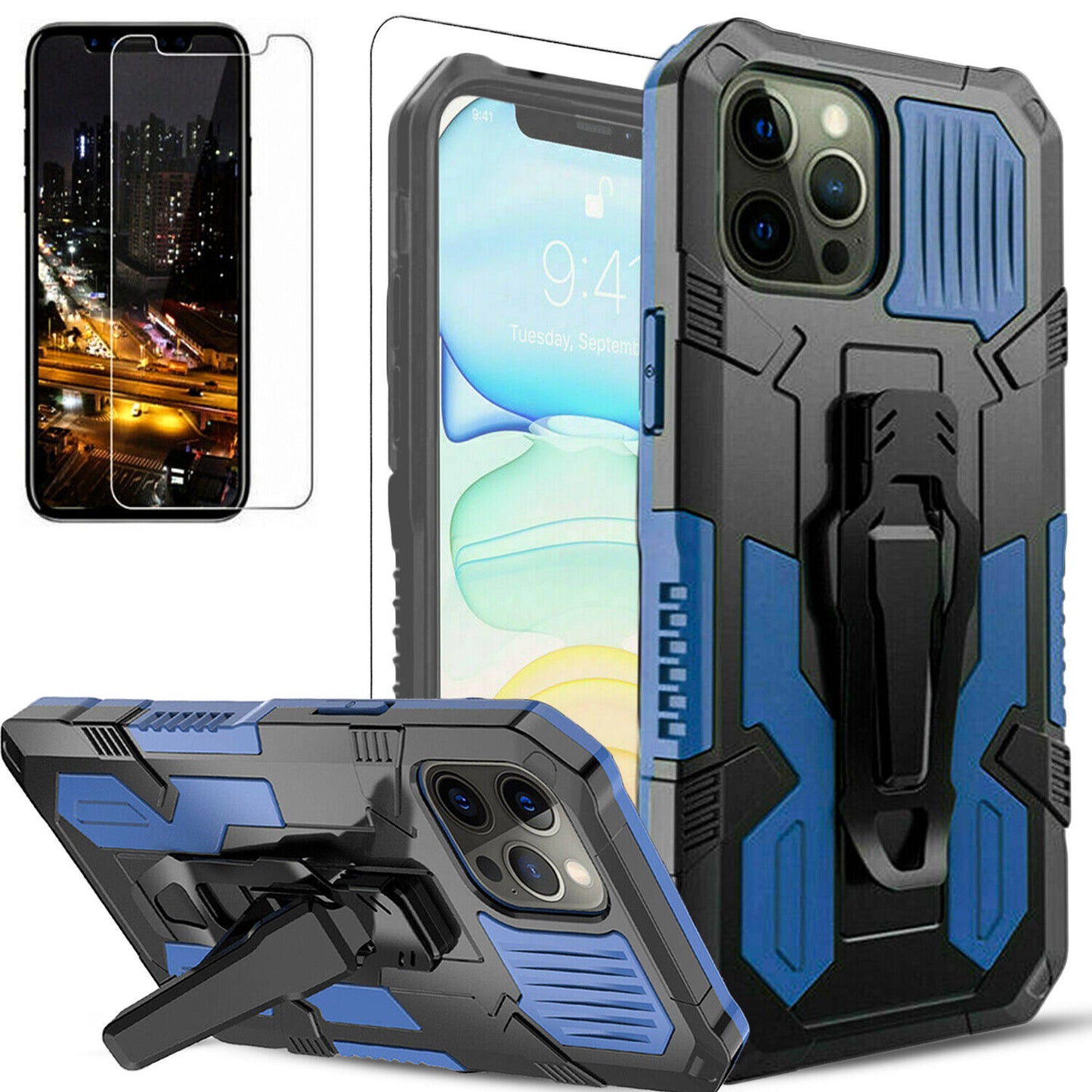 For iPhone 12/12 Pro Max/12 Mini Case Phone Cover Shockproof Stand+ Glass Screen