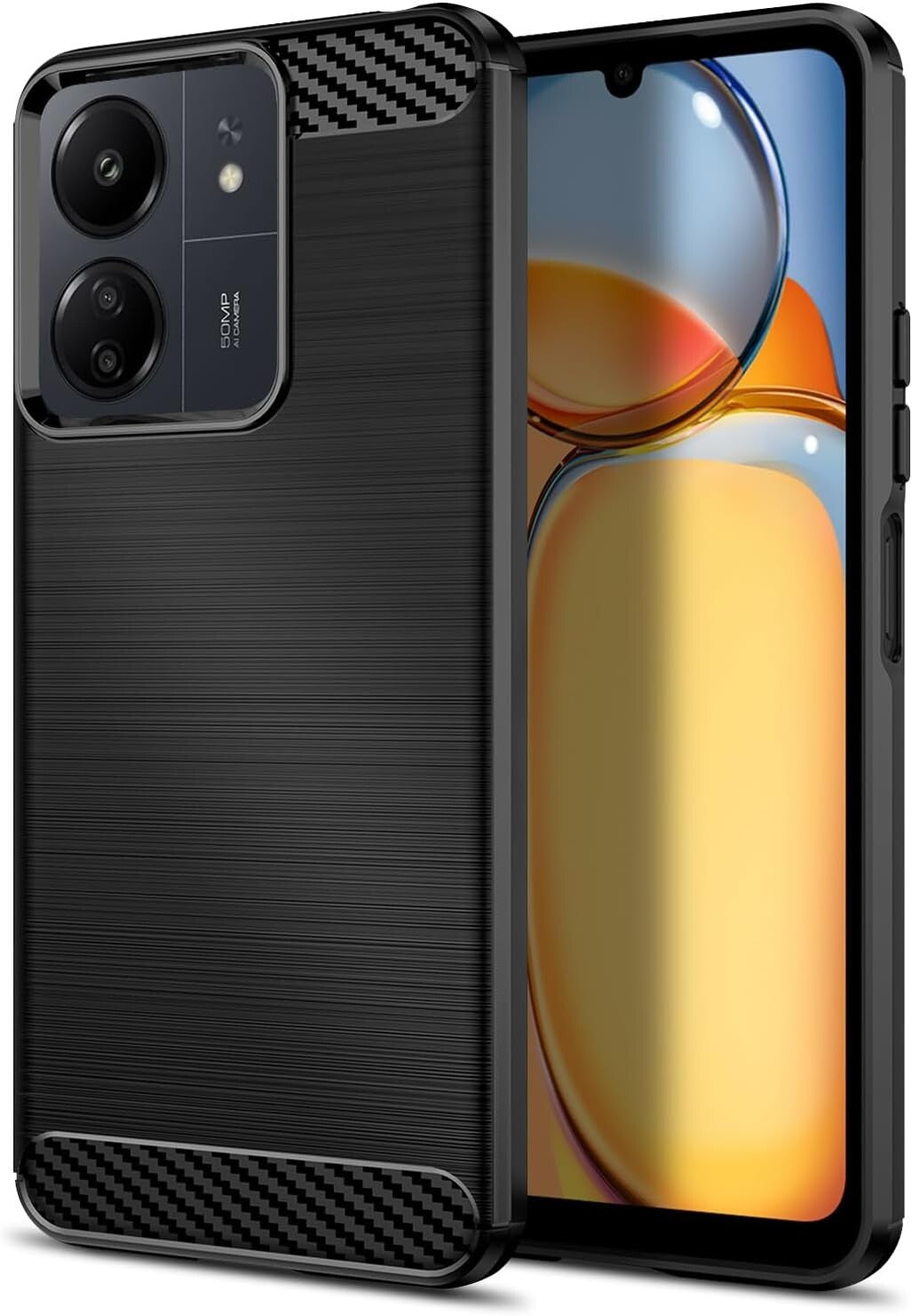 For XIAOMI REDMI 13R CARBON FIBRE CASE SHOCKPROOF SLIM HEAVY DUTY PHONE COVER