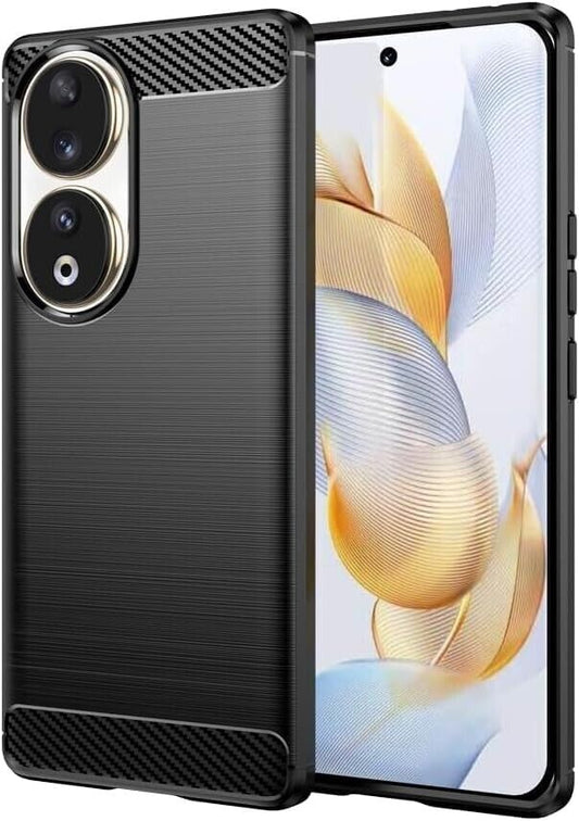 For HONOR 90 CARBON FIBRE CASE SHOCKPROOF SLIM HEAVY DUTY BLACK PHONE COVER TPU