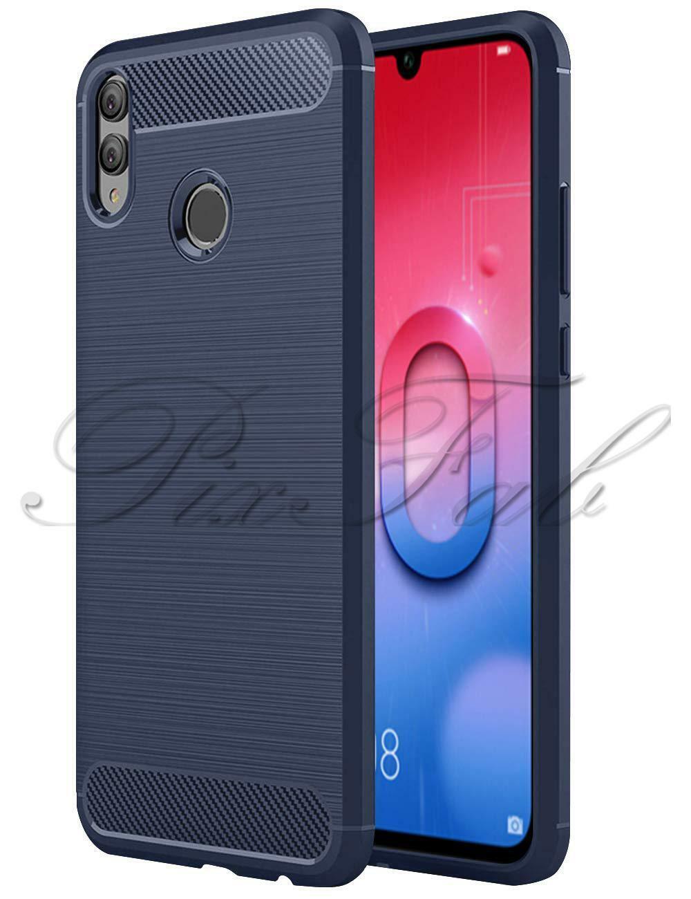 Phone Case For Huawei P Smart 2019 - Black Carbon Fibre & Clear Shock Proof Gel