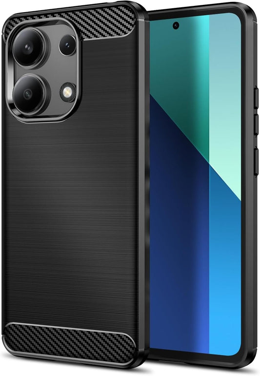 For XIAOMI REDMI NOTE 13 4G CARBON FIBER PHONE BLACK CASE SHOCKPROOF HEAVY DUTY