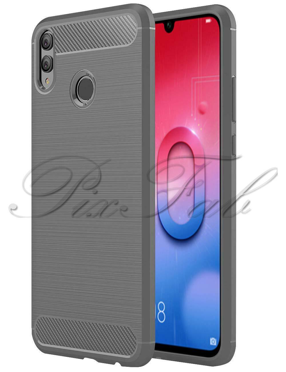 Phone Case For Huawei P Smart 2019 - Black Carbon Fibre & Clear Shock Proof Gel