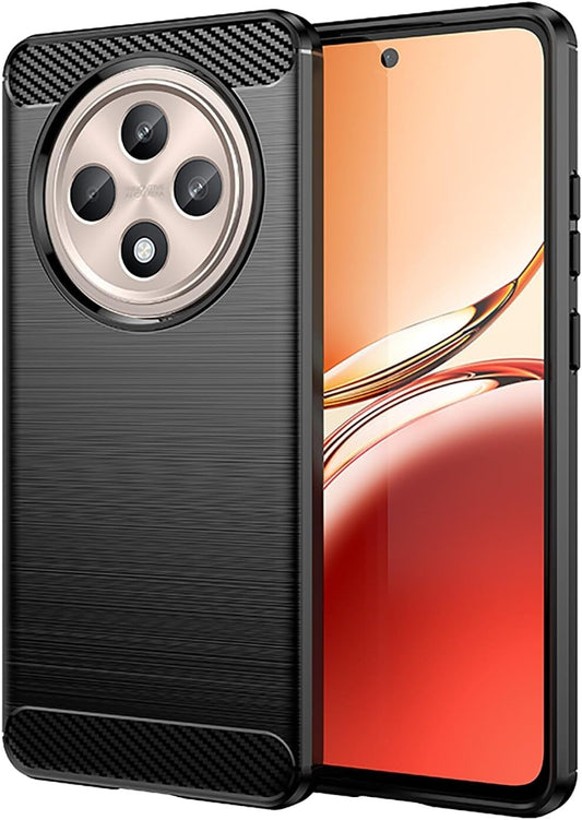 For OPPO RENO 12F CARBON FIBER PHONE CASE SHOCKPROOF SLIM HEAVY DUTY BLACK COVER
