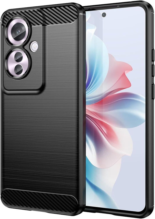 For OPPO RENO 11F CARBON FIBER PHONE BLACK CASE SHOCKPROOF SLIM HEAVY DUTY COVER