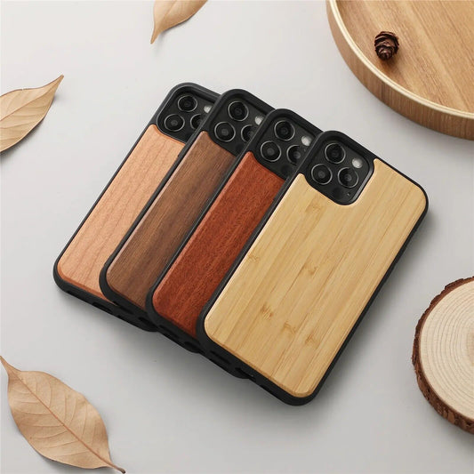 Wooden Case for iPhone 15 14 13 12 Mini 11 Bamboo Walnut wood Eco phone cover