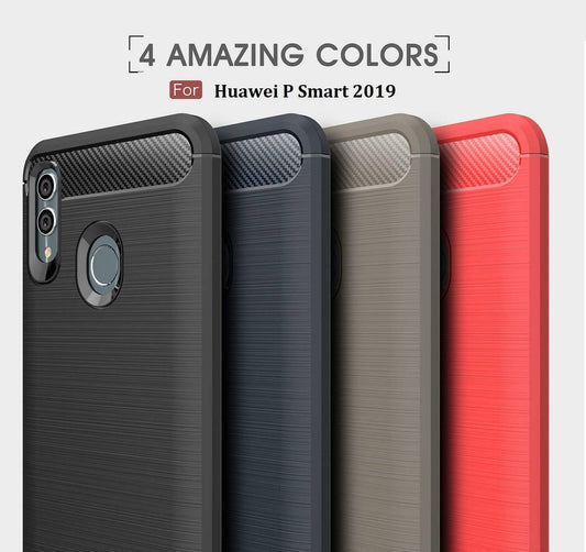 Phone Case For Huawei P Smart 2019 - Black Carbon Fibre & Clear Shock Proof Gel